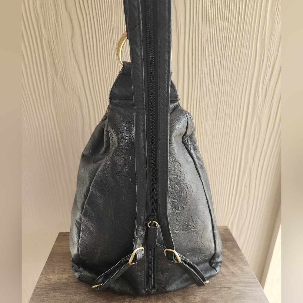Leather Black Embossed Backpack Bag - Picture 9 of 16